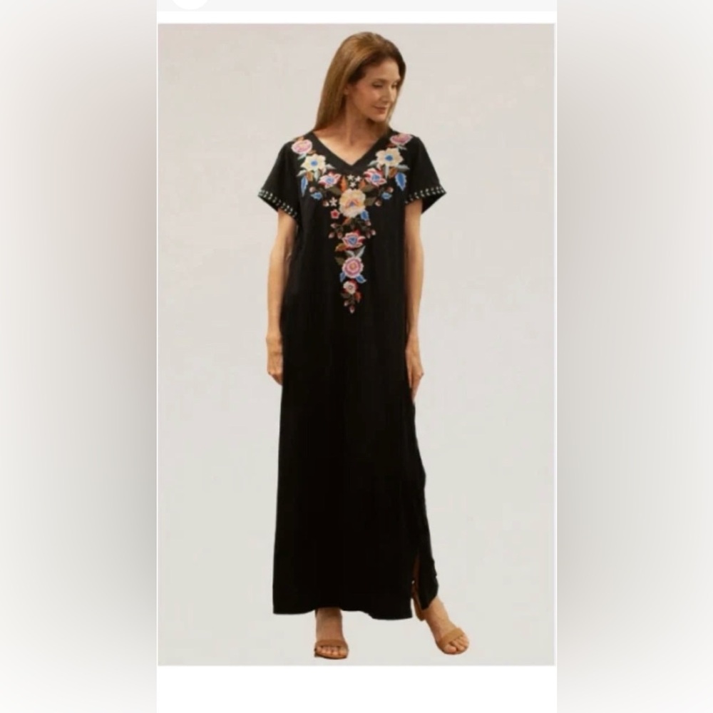 Caite Kyla Seo Amalia Dress Karyn Embroidered Boho T Shirt Dress Black Large NWT